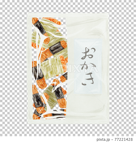 日本のお菓子「おかき」手描き水彩風イラスト 77221428