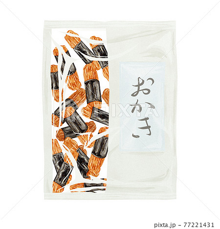 日本のお菓子「おかき」手描き水彩風イラスト 日本のお菓子「おかき」手描き水彩風イラスト 77221431