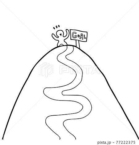 ゴール 頂上 に到達した人の線画イラストのイラスト素材