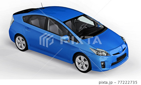 Modern family hybrid blue car on a white background with a shadow on the ground. 3d rendering. 77222735