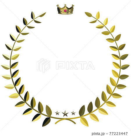 フレーム 王冠の載った月桂樹のエンブレム 黄金 ベクターイラストのイラスト素材