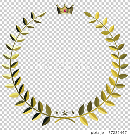 フレーム 王冠の載った月桂樹のエンブレム 黄金 ベクターイラストのイラスト素材