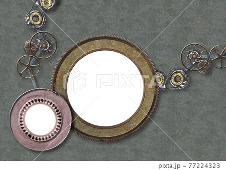 Metallic frame with vintage machine gears and cogwheel 77224323