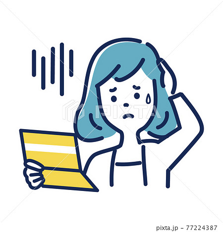 通帳を見て落ち込む女性のイラスト素材 77224387