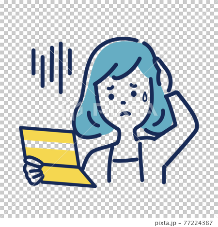 通帳を見て落ち込む女性のイラスト素材 77224387