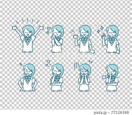 Emotional expression illustration of a female student wearing a blazer (summer clothes) (upper body) Emotional expression illustration of a female student wearing a blazer (summer clothes) (upper body) 77226399