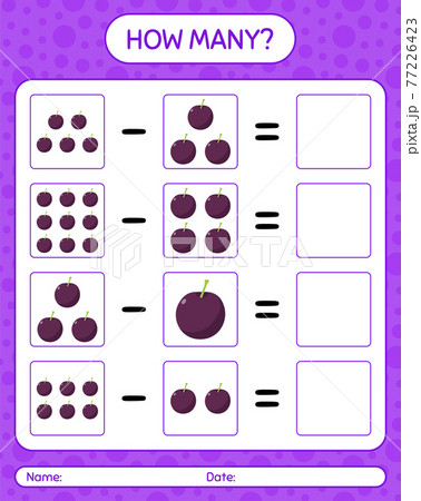 How many counting game plum. worksheet for preschool kids, kids activity sheet, printable worksheet 77226423