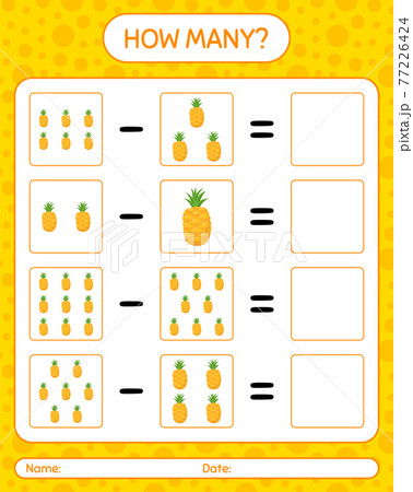 How many counting game pineapple. worksheet for preschool kids, kids activity sheet, printable worksheet How many counting game pineapple. worksheet for preschool kids, kids activity sheet, printable worksheet 77226424