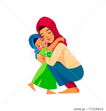 Muslim Mother And Child Mom Hugging Her のイラスト素材