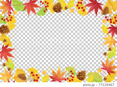 イチョウやもみじなどの秋のイメージのベクターイラストフレームのイラスト素材