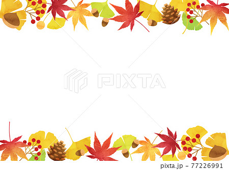 イチョウやもみじなどの秋のイメージのベクターイラストフレームのイラスト素材