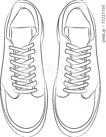 スニーカー 靴 手書き イラスト 線画のイラスト素材