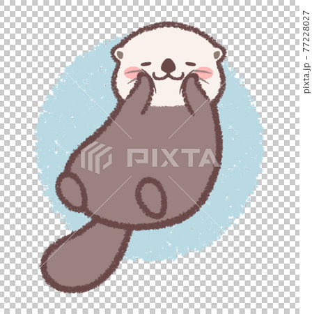 ほっぺに手を当てるラッコ背景付きのイラスト素材