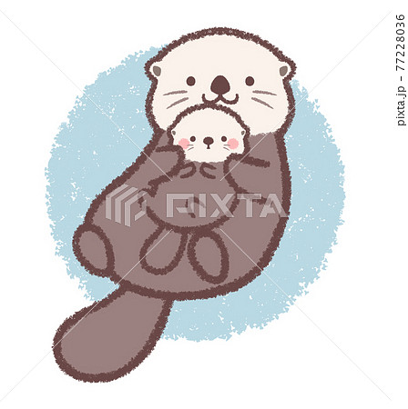 ラッコの親子背景付き 77228036