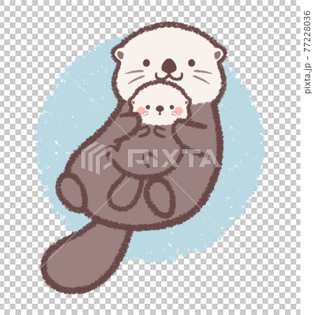 ラッコの親子背景付き 77228036