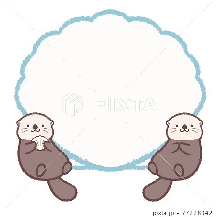 ラッコとホタテ貝のフレームのイラスト素材