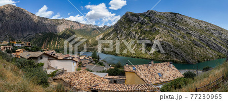 Typical built of stone old houses in the small Spanish Pyrenees village of Sopeira Typical built of stone old houses in the small Spanish Pyrenees village of Sopeira 77230965