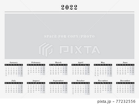 Wall horizontal Calendar for year 2022 in neutral black and white design 77232556