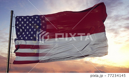 North Carolina and USA flag on flagpole. USA and North Carolina Mixed Flag waving in wind. 3d rendering 77234145