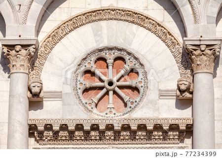 San Michele in Foro church facade detail Tuscany Italy 77234399