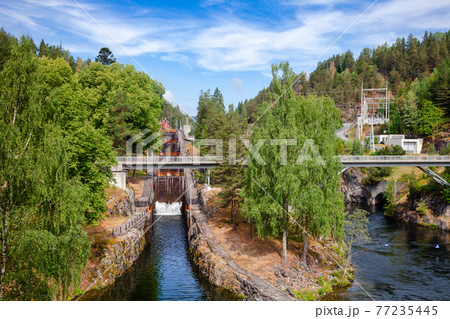 Vrangfoss staircase locks and power plant Telemark Canal  Telemark Norway 77235445