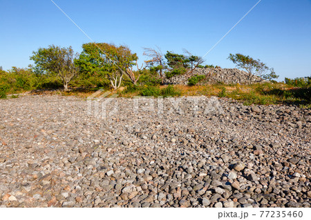Cairn made of cobble deposits at Molen UNESCO Global Geopark Larvik Vestfold Norway Scandinavia 77235460