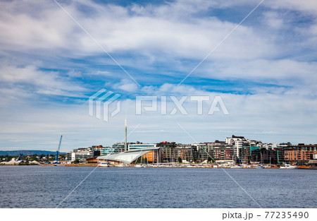 Pipervika harbour with Aker Brygge neighbourhood Central Oslo Norway Scandinavia 77235490