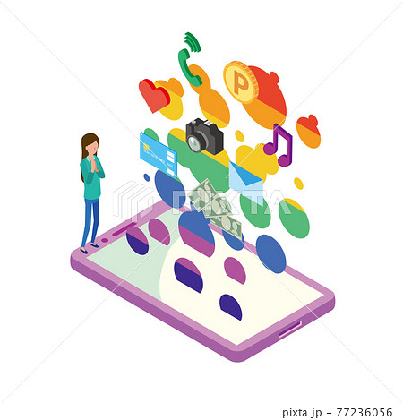 スマートフォンからテクノロジーが生まれるイメージイラスト 77236056