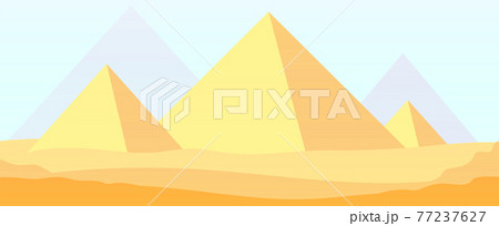 Egypt pyramids background. Ancient sunlight pyramid landscape, old history architecture. Flat cartoon egyptian desert utter vector panorama 77237627