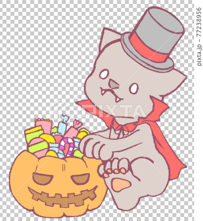 ハロウィンでコスプレをするネコのデフォルメイラストのイラスト素材