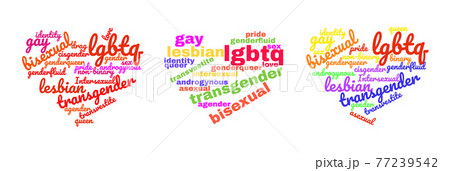 Colorful Rainbow Pride Heart Shape Tagcloud Isolated on White Background. Illustration with Words Colorful Rainbow Pride Heart Shape Tagcloud Isolated on White Background. Illustration with Words 77239542