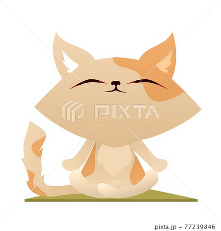 Cute Cartoon Cat Meditating In Lotus Pose On のイラスト素材