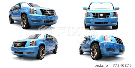 Set big blue premium SUV on a white background. 3d rendering. Set big blue premium SUV on a white background. 3d rendering. 77240879
