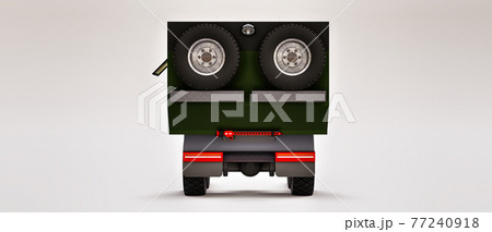 Big green truck prepared for long and challenging expeditions in remote areas. Truck with a house on wheels. 3d illustration. Big green truck prepared for long and challenging expeditions in remote areas. Truck with a house on wheels. 3d illustration. 77240918