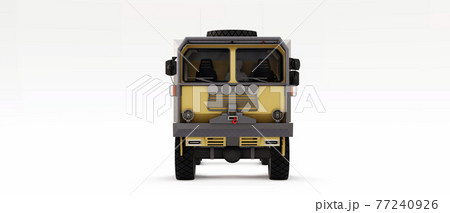 Big truck prepared for long and difficult expeditions in remote areas. Truck with a house on wheels. 3d illustration. Big truck prepared for long and difficult expeditions in remote areas. Truck with a house on wheels. 3d illustration. 77240926