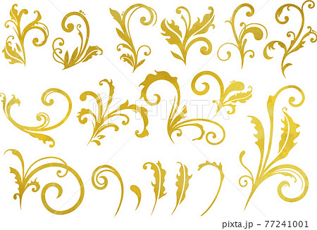 手描きのゴールドのツタ模様セット ベクター素材のイラスト素材