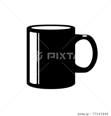 Black office mug glyph vector object isolated on white background. Ceramic cup in flat cartoon element with empty space for decoration. Morning symbol. Black office mug glyph vector object isolated on white background. Ceramic cup in flat cartoon element with empty space for decoration. Morning symbol. 77241646