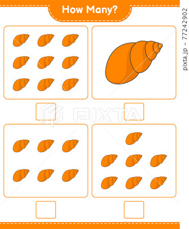Counting game, how many Sea Shells. Educational children game, printable worksheet, vector illustration 77242902