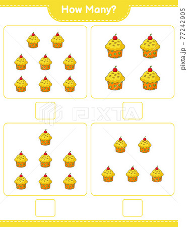 Counting game, how many Cup Cake. Educational children game, printable worksheet, vector illustration 77242905