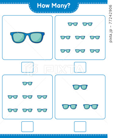 Counting game, how many Sunglasses. Educational children game, printable worksheet, vector illustration 77242906