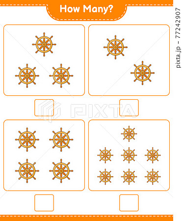 Counting game, how many Ship Steering Wheel. Educational children game, printable worksheet, vector illustration Counting game, how many Ship Steering Wheel. Educational children game, printable worksheet, vector illustration 77242907