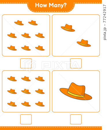 Counting game, how many Summer Hat. Educational children game, printable worksheet, vector illustration 77242917