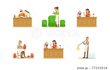 People of Creative Professions Set, Ceramist, Hat Designer, Watchmaker, Gardener, Glassblower Cartoon Vector Illustration People of Creative Professions Set, Ceramist, Hat Designer, Watchmaker, Gardener, Glassblower Cartoon Vector Illustration 77243018