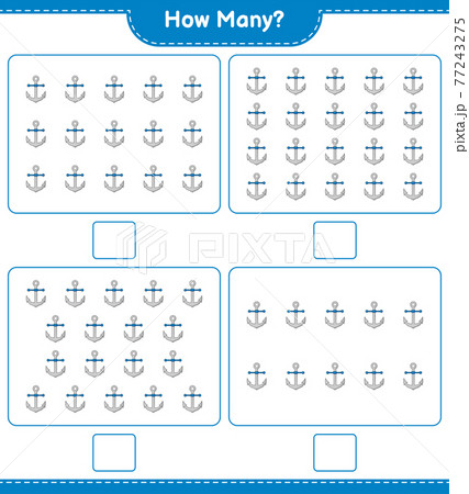 Counting game, how many Anchor. Educational children game, printable worksheet, vector illustration 77243275