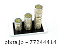 A coin stack growth increase on smart phone. Business concept. 77244414
