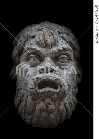 Sculpture of mysterious ancient creature in downtown of Potsdam, Germany, portrait, details 77244500