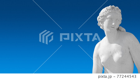 Banner with old statue of sensual renaissance era woman at blue smooth gradient background with copy space, Potsdam, Germany, details, closeup 77244543