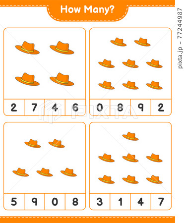 Counting game, how many Summer Hat. Educational children game, printable worksheet, vector illustration Counting game, how many Summer Hat. Educational children game, printable worksheet, vector illustration 77244987