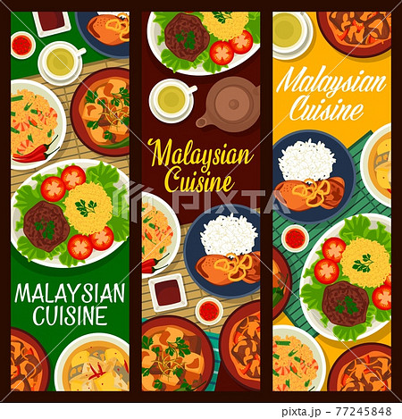 Malaysian cuisine food, dishes and meals banners 77245848