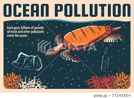 Ocean pollution retro poster, sea water protection Ocean pollution retro poster, sea water protection 77245854